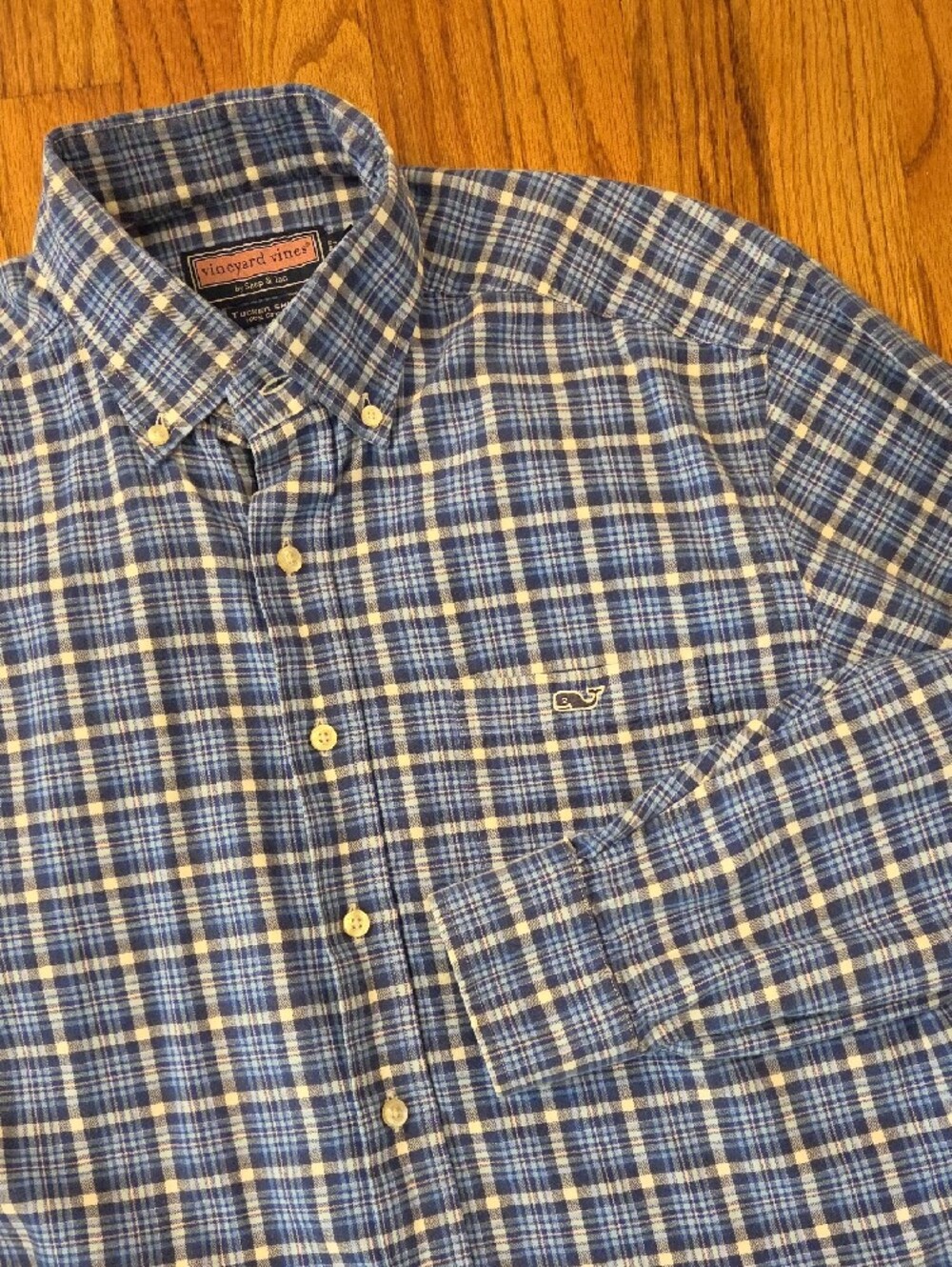 Vineyard Vines Navy, Blue White & Pink Plaid Button-Down Shirt Size: M